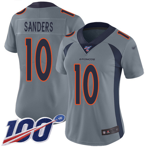 Broncos #10 Emmanuel Sanders Gray Women's Stitched Football Limited Inverted Legend 100th Season Jersey - Click Image to Close