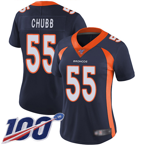 Broncos #55 Bradley Chubb Navy Blue Alternate Women's Stitched Football 100th Season Vapor Limited Jersey - Click Image to Close