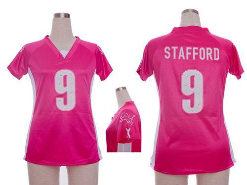 Nike Lions #9 Matthew Stafford Pink Draft Him Name & Number Top Women's Stitched NFL Elite Jersey