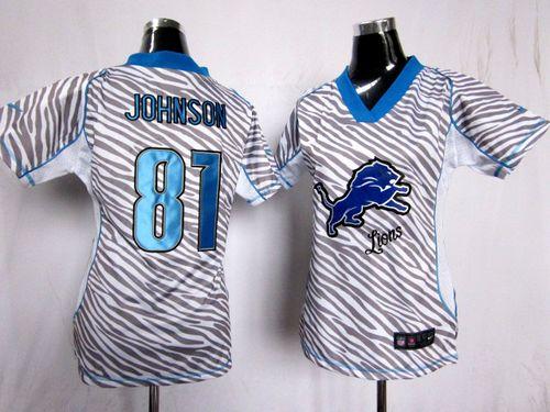 Nike Lions #81 Calvin Johnson Zebra Women's Stitched NFL Elite Jersey