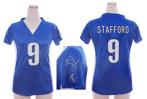 Nike Lions #9 Matthew Stafford Light Blue Team Color Draft Him Name & Number Top Women's Stitched NFL Elite Jersey