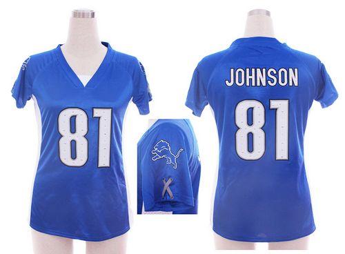 Nike Lions #81 Calvin Johnson Light Blue Team Color Draft Him Name & Number Top Women's Stitched NFL Elite Jersey