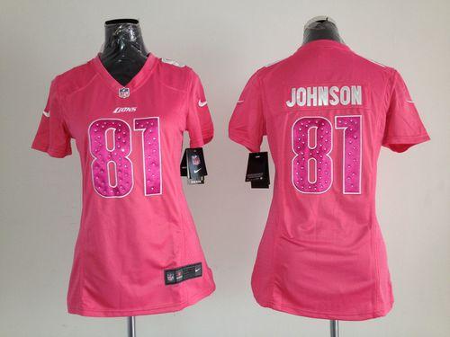 Nike Lions #81 Calvin Johnson Pink Sweetheart Women's Stitched NFL Elite Jersey