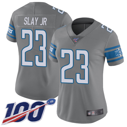 Lions #23 Darius Slay Jr Gray Women's Stitched Football Limited Rush 100th Season Jersey