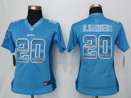 Nike Lions #20 Barry Sanders Light Blue Team Color Women's Stitched NFL Elite Strobe Jersey