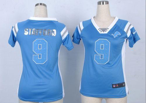 Nike Lions #9 Matthew Stafford Light Blue Team Color Women's Stitched NFL Elite Draft Him Shimmer Jersey