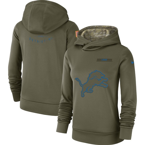 Women's Detroit Lions Nike Olive Salute to Service Sideline Therma Performance Pullover Hoodie