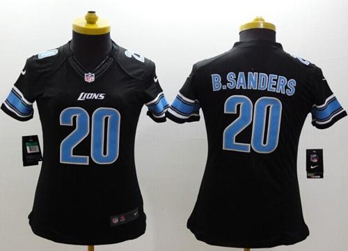 Nike Lions #20 Barry Sanders Black Alternate Women's Stitched NFL Limited Jersey