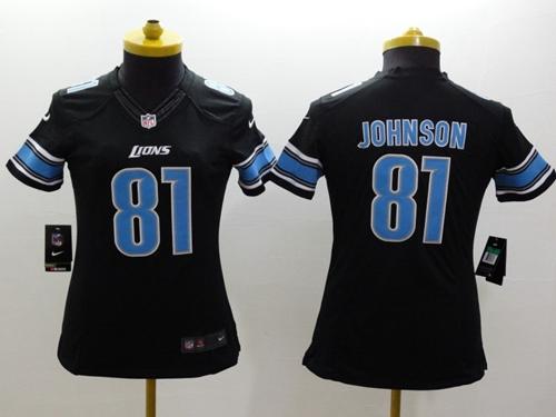 Nike Lions #81 Calvin Johnson Black Alternate Women's Stitched NFL Limited Jersey - Click Image to Close