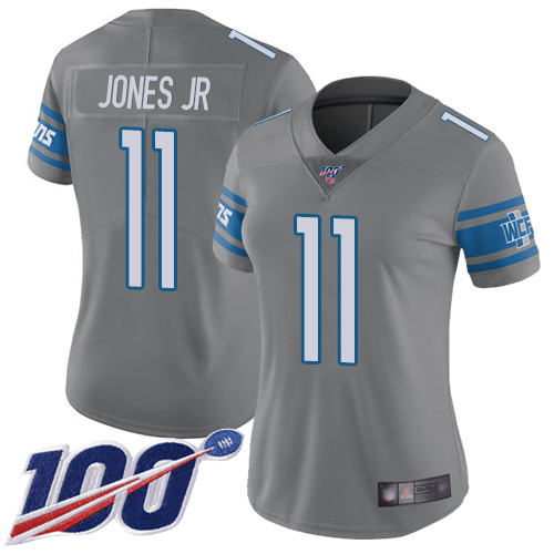 Lions #11 Marvin Jones Jr Gray Women's Stitched Football Limited Rush 100th Season Jersey