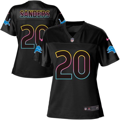 Nike Lions #20 Barry Sanders Black Women's NFL Fashion Game Jersey - Click Image to Close