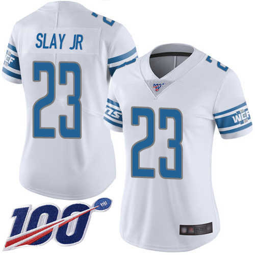 Lions #23 Darius Slay Jr White Women's Stitched Football 100th Season Vapor Limited Jersey