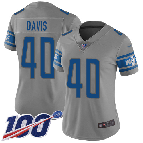 Lions #40 Jarrad Davis Gray Women's Stitched Football Limited Inverted Legend 100th Season Jersey