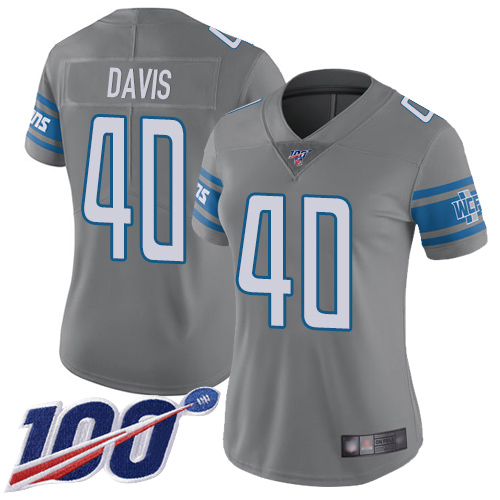 Lions #40 Jarrad Davis Gray Women's Stitched Football Limited Rush 100th Season Jersey