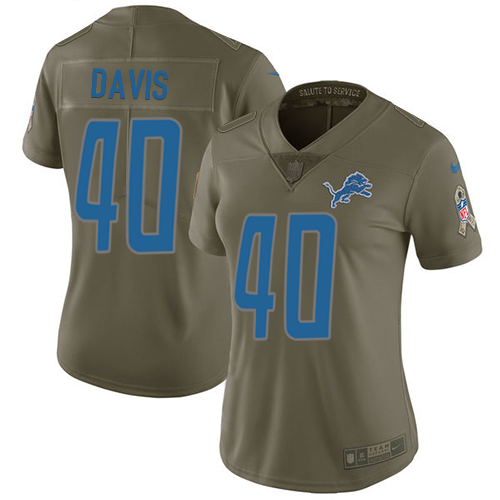 Nike Lions #40 Jarrad Davis Olive Women's Stitched NFL Limited 2017 Salute to Service Jersey