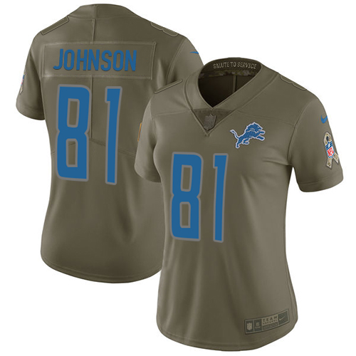 Nike Lions #81 Calvin Johnson Olive Women's Stitched NFL Limited 2017 Salute to Service Jersey