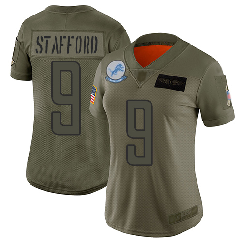 Lions #9 Matthew Stafford Camo Women's Stitched Football Limited 2019 Salute to Service Jersey