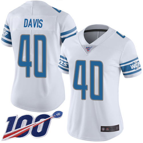 Lions #40 Jarrad Davis White Women's Stitched Football 100th Season Vapor Limited Jersey