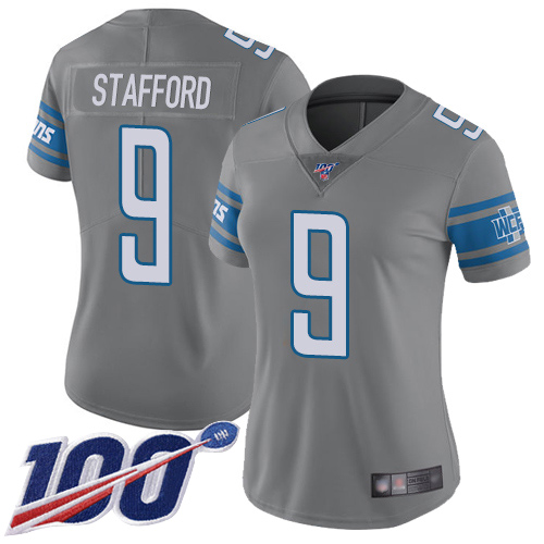 Lions #9 Matthew Stafford Gray Women's Stitched Football Limited Rush 100th Season Jersey