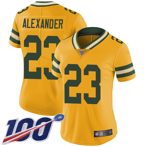 Packers #23 Jaire Alexander Yellow Women's Stitched Football Limited Rush 100th Season Jersey - Click Image to Close