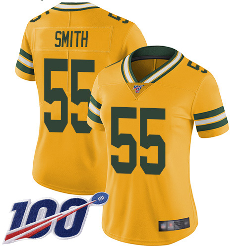 Packers #55 Za'Darius Smith Yellow Women's Stitched Football Limited Rush 100th Season Jersey - Click Image to Close