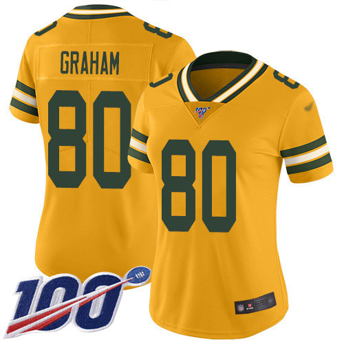 Packers #80 Jimmy Graham Gold Women's Stitched Football Limited Inverted Legend 100th Season Jersey - Click Image to Close