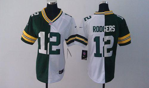 Nike Packers #12 Aaron Rodgers Green/White Women's Stitched NFL Elite Split Jersey