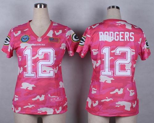 Nike Packers #12 Aaron Rodgers Pink Women's Stitched NFL Elite Camo Fashion Jersey