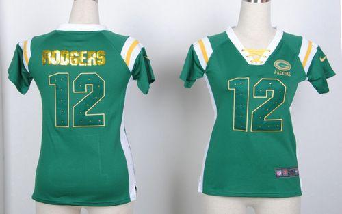 Nike Packers #12 Aaron Rodgers Green Women's Stitched NFL Elite Draft Him Shimmer Jersey