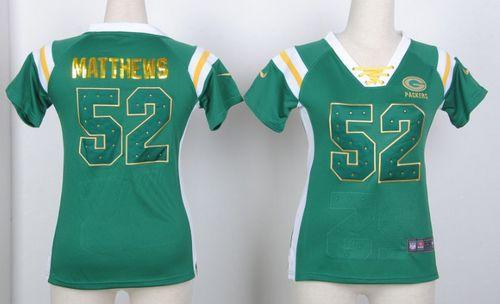 Nike Packers #52 Clay Matthews Green Women's Stitched NFL Elite Draft Him Shimmer Jersey