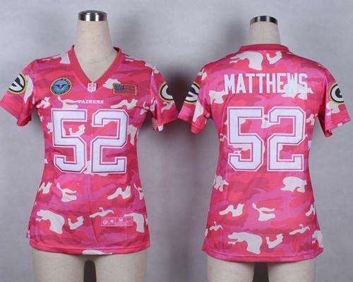 Nike Packers #52 Clay Matthews Pink Women's Stitched NFL Elite Camo Fashion Jersey