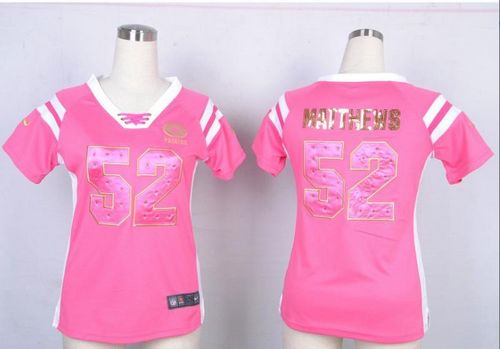 Nike Packers #52 Clay Matthews Pink Women's Stitched NFL Elite Draft Him Shimmer Jersey