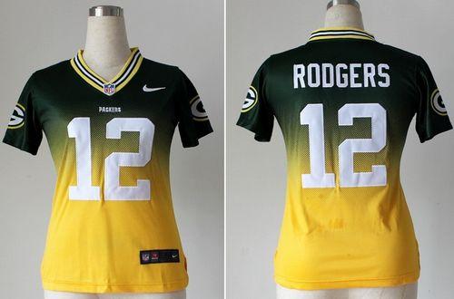 Nike Packers #12 Aaron Rodgers Green/Gold Women's Stitched NFL Elite Fadeaway Fashion Jersey