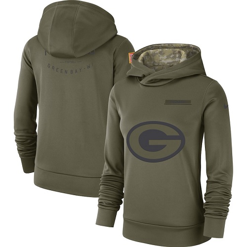 Women's Green Bay Packers Nike Olive Salute to Service Sideline Therma Performance Pullover Hoodie