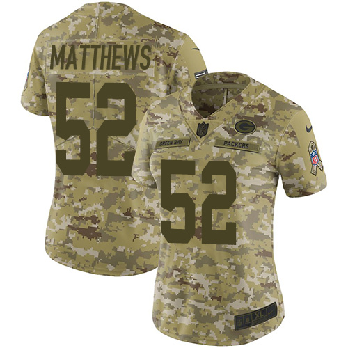 Nike Packers #52 Clay Matthews Camo Women's Stitched NFL Limited 2018 Salute to Service Jersey - Click Image to Close