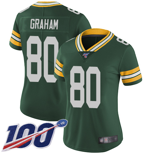 Packers #80 Jimmy Graham Green Team Color Women's Stitched Football 100th Season Vapor Limited Jersey - Click Image to Close