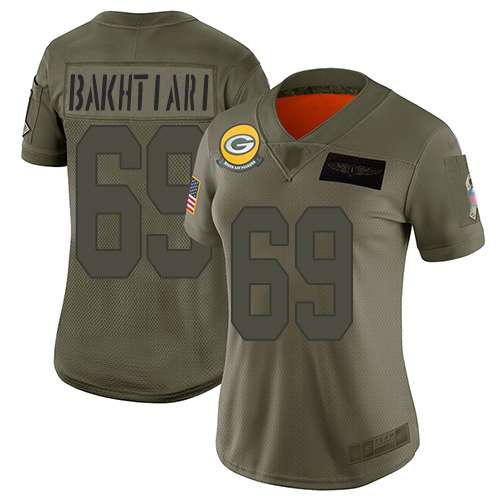 Packers #69 David Bakhtiari Camo Women's Stitched Football Limited 2019 Salute to Service Jersey - Click Image to Close