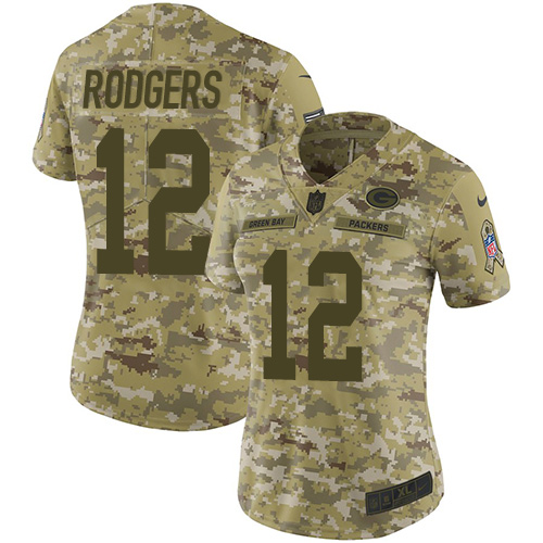 Nike Packers #12 Aaron Rodgers Camo Women's Stitched NFL Limited 2018 Salute to Service Jersey - Click Image to Close