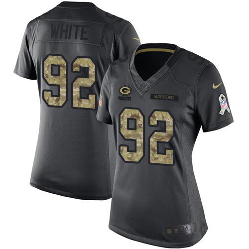 Nike Packers #92 Reggie White Black Women's Stitched NFL Limited 2016 Salute to Service Jersey - Click Image to Close