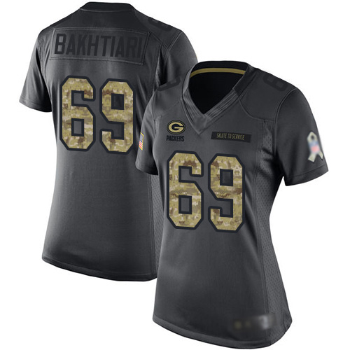 Packers #69 David Bakhtiari Black Women's Stitched Football Limited 2016 Salute to Service Jersey