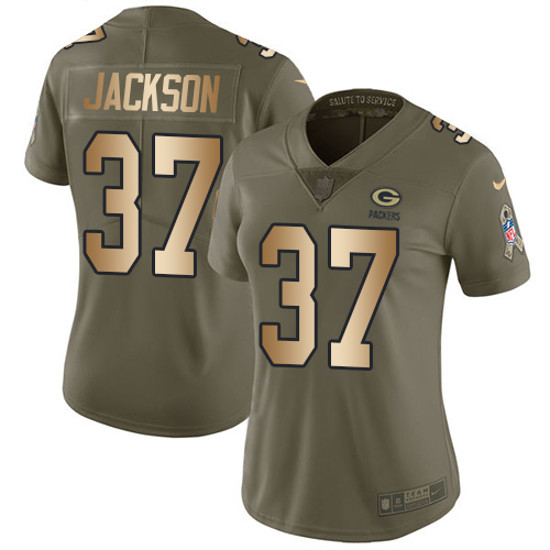 Nike Packers #37 Josh Jackson Olive/Gold Women's Stitched NFL Limited 2017 Salute to Service Jersey - Click Image to Close