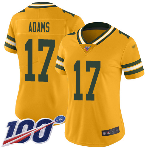 Packers #17 Davante Adams Gold Women's Stitched Football Limited Inverted Legend 100th Season Jersey - Click Image to Close