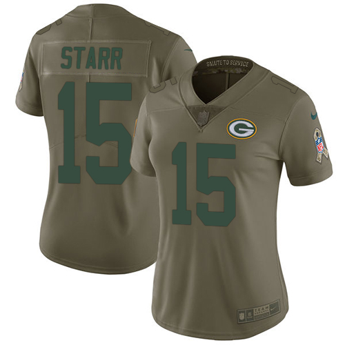 Nike Packers #15 Bart Starr Olive Women's Stitched NFL Limited 2017 Salute to Service Jersey - Click Image to Close