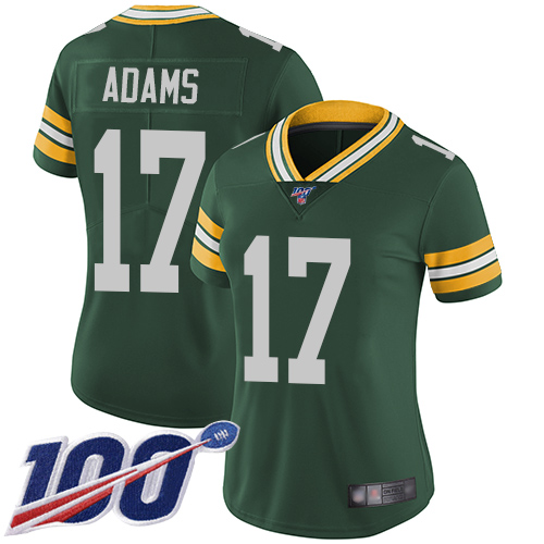 Packers #17 Davante Adams Green Team Color Women's Stitched Football 100th Season Vapor Limited Jersey - Click Image to Close