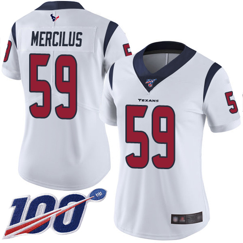 Texans #59 Whitney Mercilus White Women's Stitched Football 100th Season Vapor Limited Jersey