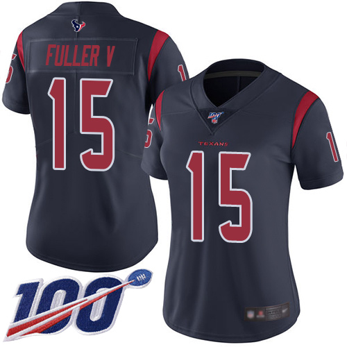 Texans #15 Will Fuller V Navy Blue Women's Stitched Football Limited Rush 100th Season Jersey