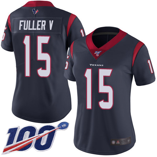 Texans #15 Will Fuller V Navy Blue Team Color Women's Stitched Football 100th Season Vapor Limited Jersey