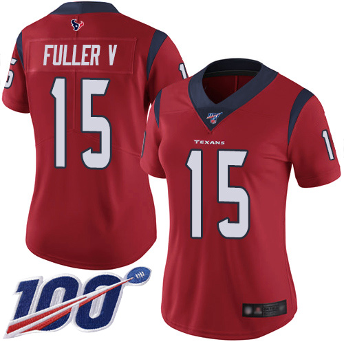 Texans #15 Will Fuller V Red Alternate Women's Stitched Football 100th Season Vapor Limited Jersey