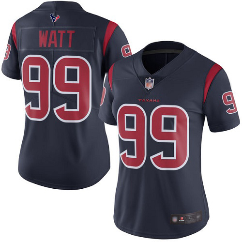 Texans #99 J.J. Watt Navy Blue Women's Stitched Football Limited Rush Jersey - Click Image to Close