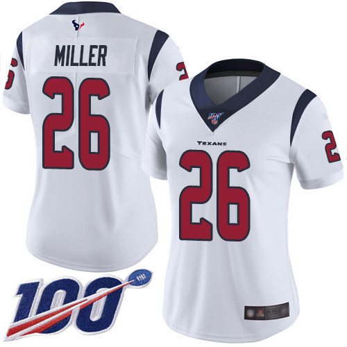 Texans #26 Lamar Miller White Women's Stitched Football 100th Season Vapor Limited Jersey